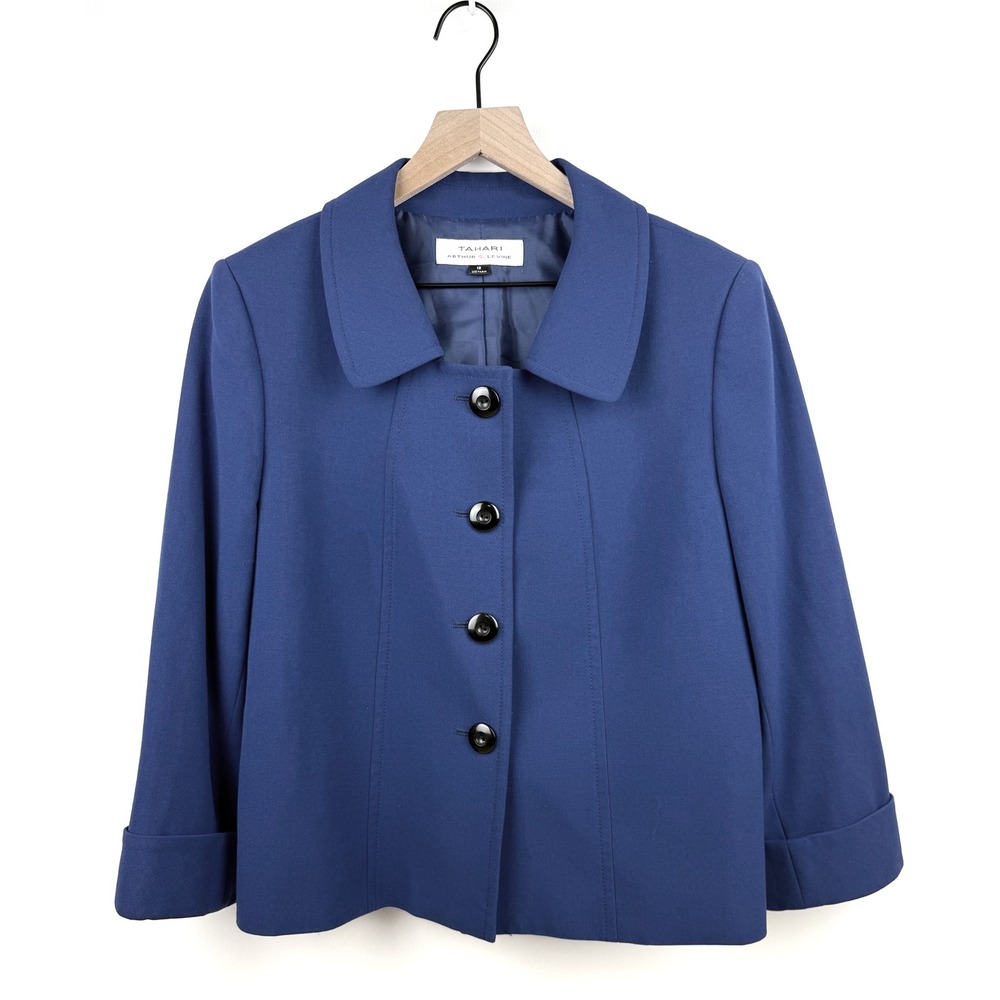 Tahari Arthur S. Levine Purple Cropped‎ Jacket Women Size 12 Blazer